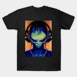 Alien DJ Rectangle Glitch Art Design T-Shirt